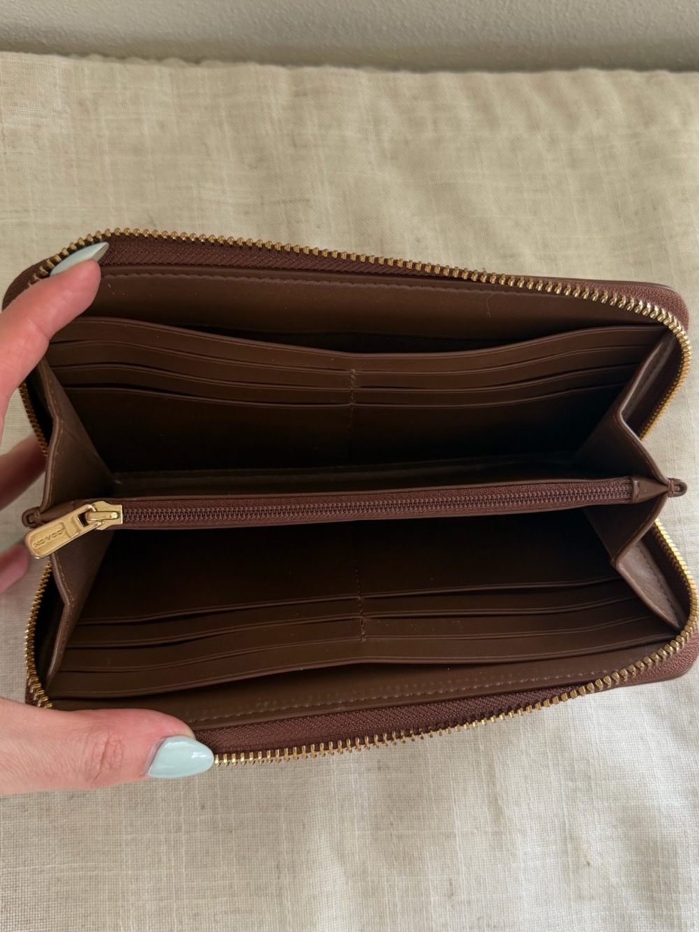 Coach Brown Signature Accordian Zip Wallet - Picture 9 of 12